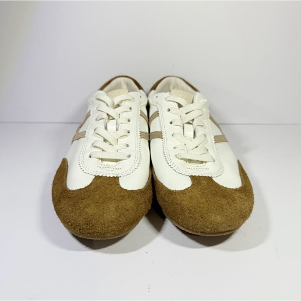 Veronica Beard Riviera White Leather & Brown Suede Slip-On Sneakers Size 8.5